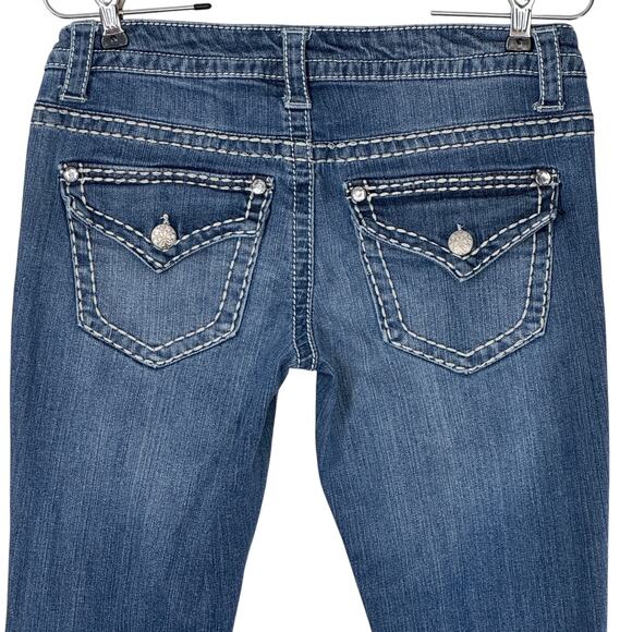 VTG Y2k Bling Low Rise Bootcut Jeans Paisley Sky 4 Stretch Cowgirl Boho Western - Picture 4 of 16